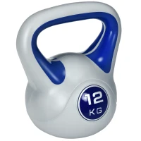 SPORTNOW Kugelhantel, Kettlebell, 12 kg, flache Unterseite, großer Griff, Kunststoffmantel, blau, 24 x 17 x 28 cm(m-1)