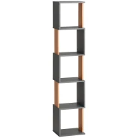 HOMCOM Modern 5-Tier Bookshelf, Freestanding Bookcase Storage Shelving for Living Room Home Office Study, Brown and Dark Grey(m-10)