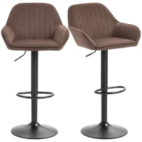 HOMCOM Juego de 2 Taburetes de Bar Giratorios Altura Ajustable 62-83 cm Tapizada en Terciopelo Respaldo y Reposapiés Marrón(m-10)