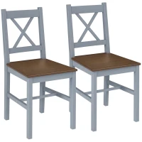 HOMCOM Dining Chairs Set of 2, Pine Wood Kitchen Chairs with Cross Back, Solid Structure for Living Room and Dining Room, Grey(m-10)