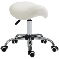 HOMCOM Height Adjustable Saddle Stool with Swivel Wheels, Faux Leather Salon Chair for Hairdressing, Beauty, Tattoo, White(m-1)