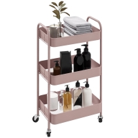 HOMCOM Carrello da Cucina a 3 Livelli con Maniglie e 4 Rotelle, in Acciaio, 45x30.6x79 cm, Rosa