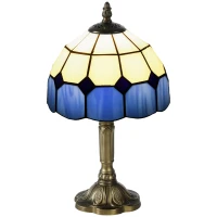 HOMCOM Handmade Stained Glass Table Lamp, Antique Bedside Lamp for Bedroom, Living room, Home, Nightstand, Decorative Night Light, Blue(m-10)