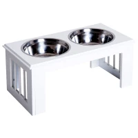 PawHut Boluri Ridicate pentru Câini, Suport pentru Boluri cu 2 Boluri din Oțel pentru Mâncare și Apă, 58,4x30,5x25,4 cm, Alb(m-10)