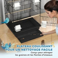 PawHut Cage à oiseaux volière avec balançoire poignée portable 4 mangeoires 3 perchoirs 50,5 x 41 x 104 cm en acier noir(m-5)