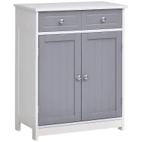 kleankin 75x60cm Freestanding Bathroom Storage Cabinet Unit w/ 2 Drawers Cupboard Adjustable Shelf Metal Handles Traditional Style Grey White(m-10)