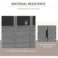 HOMCOM Biombo Separador de Ambientes Plegable de 4 Paneles de Madera con Pizarras para Dormitorio 162x172 cm Gris(m-5)