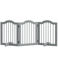 PawHut 3 Panels Dog Gate w/ Support Feet Fence Safety Barrier Freestanding Wood Light Grey(m-10)