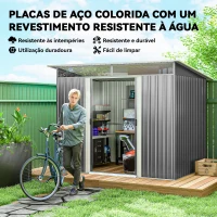 Outsunny Abrigo de Jardim 4,5 m² 260x194x200 cm Abrigo Exterior Metálico com 2 Portas Deslizantes para Armazenamento de Ferramentas Cinza(m-4)