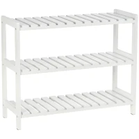 HOMCOM 3-Tier Shoe Rack Wood Frame Slatted Shelves Spacious Open Hygienic Storage Home Hallway Furniture Family Guests 70L x 26W x 57.5H cm - White(m-1)