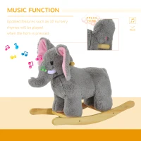 HOMCOM Kids Children Rocking Horse Plush Ride on Animal Wooden Riding Rocker Gift w/32 nursery rhymes (Grey Elephant)(m-6)