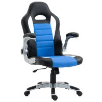 HOMCOM Chaise de bureau fauteuil racing sports pivotante réglable roulettes ergonomique PU 71 x 64 x 105,5-115,5 noir et bleu(m-11)