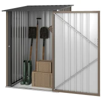 Outsunny 3.3 x 3.4ft Lean To Steel Garden Shed, with Locking Door - Brown/Grey(m-11)