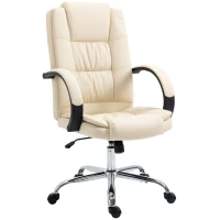 Vinsetto Office Chair, PU Leather Desk Chair with 13cm Soft Padded Seat and Backrest, Swivel Chair with Adjustable Height and Rolling Wheels, Beige(m-1)