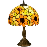 HOMCOM Stained Glass Table Lamp, Handmade Antique Bedside Lamp for Bedroom, Living room, Home, Nightstand, Decorative Night Light, Orange Sunflower(m-10)