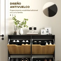 HOMCOM Zapatero Estrecho con 4 Cajones Abatibles y Estantes Ajustables para 16 Pares 95x26x95 cm Natural y Negro(m-7)
