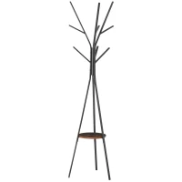 HOMCOM Freestanding Metal Coat Rack Stand 9 Hooks Clothes Tree with 1 Shelf Hat Display Hall Tree Hanger Bag Umbrella Hanging Organiser Brown(m-1)