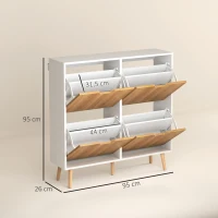 HOMCOM Zapatero Estrecho con 4 Cajones Abatibles y Estantes Ajustables para 16 Pares 95x26x95 cm Natural y Blanco(m-3)