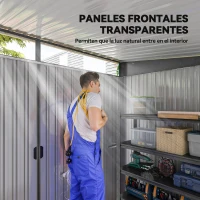 Outsunny Cobertizo de Jardín Exterior 4,5 m² 260x194x200 cm con Paneles Frontales Transparentes y 2 Puertas Corredizas Gris(m-6)