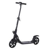 HOMCOM Folding Kick Scooter Hight-Adjustable Urban Scooter w/ Rear Brake, Double Shock Absorption System & 2 Big Wheels, For 14+ Teens Adult, Black(m-1)