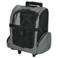 PawHut Sac de transport à roulettes pour chien 2 en 1 trolley chariot sac à dos pour chien chat avec poignée téléscopique, sacs de rangement, aérations, attache de sécurité, 42 x 25 x 55 cm, gris(m-11)