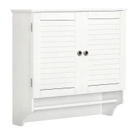 kleankin Armario Baño de Pared con 2 Puertas de Persiana Estante Interior y Barra de Toallero Mueble Auxiliar Suspendido Moderno Multiusos para Cocina 60x23x60 cm Blanco(m-10)