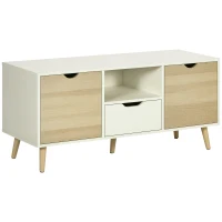 HOMCOM Mueble de TV con Cajón y 2 Puertas para Televisores de hasta 50" 110x40x50 cm Blanco y Madera Natural(m-10)