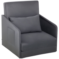 HOMCOM Schlafsofa Sofabett Einzelsofa Waschbarer Bezug 2 Seitentaschen Kissen Metall Grau 70 x 76 x 77 cm