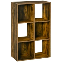 HOMCOM Estante para Livros Estante de Madeira de 3 Níveis com 6 Compartimentos de Armazenamento com Anti-Rolamento para Escritório Estúdio Sala de Estar 60x30x93cm Marrom Rústico(m-10)