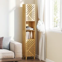 HOMCOM Armoire salle de bain, meuble de rangement colonne, portes en bambou, étagères réglables, 32x30x170cm, bois naturel(m-9)