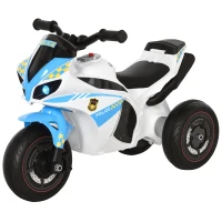HOMCOM Moto Giocattolo Cavalcabile a 3 Ruote per Bambini 18-36 Mesi Stile Polizia con Musica e Fari, Azzurro(m-1)