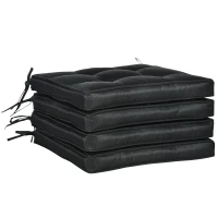 Outsunny Set of 4 Garden Seat Cushion with Ties, 42 x 42cm Replacement Dining Chair Seat Pad, Black(m-1)