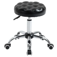 HOMCOM Tabouret massage à roulettes réglable en hauteur pivotant 360° assise synthétique capitonnée noire(m-1)