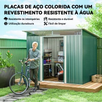 Outsunny Abrigo de Jardim 4,5 m² 260x194x200 cm Abrigo Exterior Metálico com 2 Portas Deslizantes para Armazenamento de Ferramentas Verde(m-4)