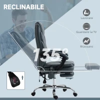 Vinsetto Sedia da Ufficio Massaggiante e Riscaldante con Poggiapiedi, in Pelle PU e Acciaio, 67x67x113-121 cm, Grigio(m-6)