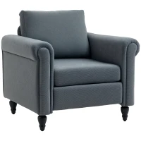 HOMCOM Vintage Accent Chair, Upholstered Occasional Chair with Back Pillow, Rolled Arms,  Rubber Wood Legs, Grey(m-10)