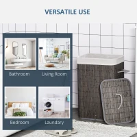 HOMCOM Laundry Basket with Flip Lid and String Handles, Collapsible Laundry Hamper with Removable Lining Board Base Dirty Clothes Basket, Grey(m-7)