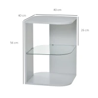 HOMCOM Modern Side Table, 3-tier Bedside Table, Nightstand with 2 Storage Shelves, Glass Shelf for Living room, Bedroom, Corner, Grey(m-3)