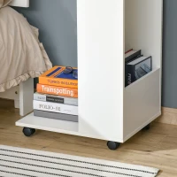 HOMCOM C-Shape Sofa Side Table with Wheels and Storage, Mobile End Table for Laptop, Coffee, Snack, White(m-9)