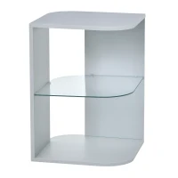 HOMCOM Modern Side Table, 3-tier Bedside Table, Nightstand with 2 Storage Shelves, Glass Shelf for Living room, Bedroom, Corner, Grey(m-10)