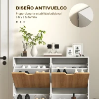 HOMCOM Zapatero Estrecho con 4 Cajones Abatibles y Estantes Ajustables para 16 Pares 95x26x95 cm Natural y Blanco(m-7)