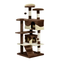 PawHut Albero Tiragraffi per Gatti in Peluche e Sisal con Cucce e Pallina 50×50×134.5cm Caffè e Crema(m-1)