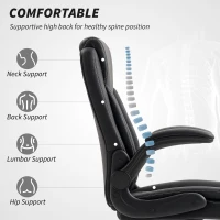 HOMCOM Faux Leather Office Chair. with Flip-Up Armrests - Black(m-5)