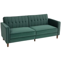 HOMCOM Velvet-Feel Three-Seater Sofa Bed - Green(m-10)