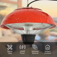 Outsunny 1500W Outdoor Ceiling Mounted Patio Heater, Garden Electric Halogen Heat Warmer Hanging Lamp, Aluminium, Red(m-5)
