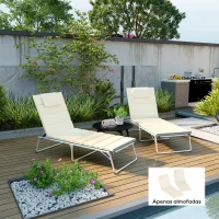 Outsunny Conjunto de 2 Almofadas para Espreguiçadeira Dobráveis 203x66x3 cm com Apoio para a Cabeça e Correias de Sujeição Creme(m-2)