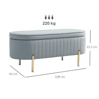HOMCOM Aufbewahrungsbank, Bettbank aus Samt mit Deckel, Metallbeine, Kapazität 72 L, 108x44x43,5cm, Grau(m-3)