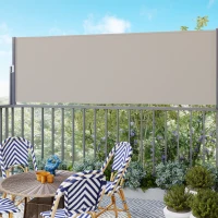 Outsunny Seitenmarkise, Seitenrollo, ausziehbar, Sichtschutz, Aluminium/Polyester, 3 x 1 m, Hellgrau(m-9)