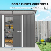 Outsunny Cobertizo de Jardín Exterior 4,5 m² 260x194x200 cm con Paneles Frontales Transparentes y 2 Puertas Corredizas Gris(m-5)