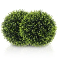 HOMCOM Set di 2 Piante Artificiali a Sfera con Foglie di Cedro per Casa e Giardino Ø45 cm, Verde(m-1)